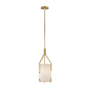 Troy Quantum F5235 pendant showing its canopy, angled gold-tone frame and lower shade brackets