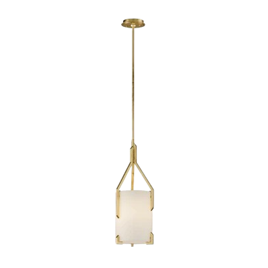 Troy Quantum F5235 pendant showing its canopy, angled gold-tone frame and lower shade brackets