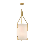 Troy Lighting Quantum pendant showing its angular suspension and continuous cylindrical exterior shade