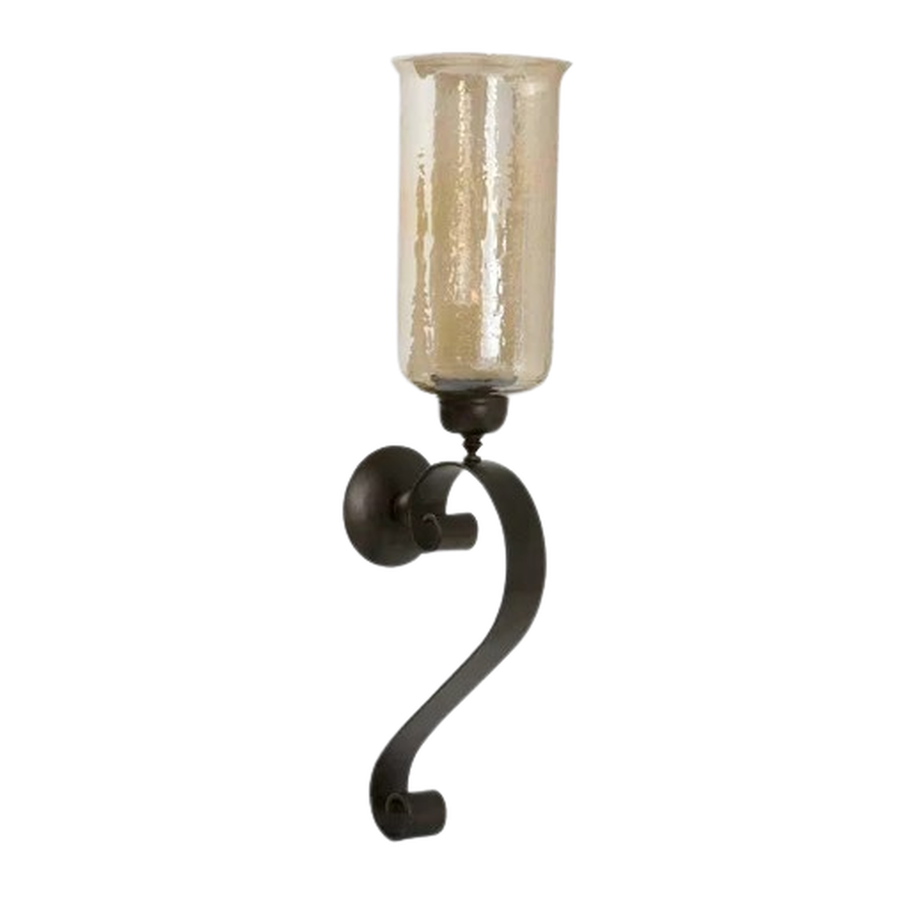 Joselyn amber candle hurricane on a sweeping bronze wall bracket