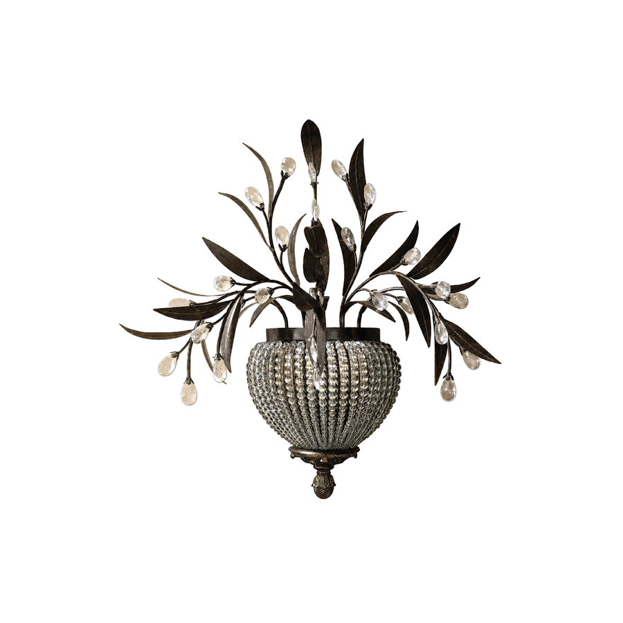Uttermost Cristal de Lisbon 22401 wall sconce with sweeping leaves, clear drops and a beaded basket