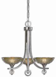 Uttermost Brandon 21232 three-light chrome chandelier with champagne glass shades and crystal accents