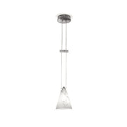 WAC AP-K591-PT/WT pendant with a tapered white speckled shade, twin suspension lines and silver-toned counterbalance bar.