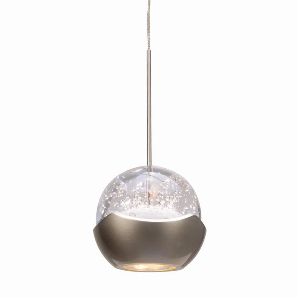 WAC Lighting Genesis MP-LED311-BN/BN brushed nickel LED mini pendant with clear seeded glass