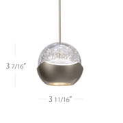 WAC Genesis MP-LED311-BN/BN pendant dimensioned view showing the seeded glass globe and brushed nickel shell
