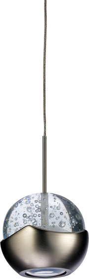 Full-length view of the WAC Genesis MP-LED311-BN/BN seeded-glass LED pendant and braided suspension cable