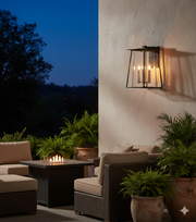Walker three-light lantern on a patio wall