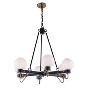 Artcraft Chelton 6-Light Chandelier – Matte Black / Harvest Brass / White Glass (11426) - SKU 11426