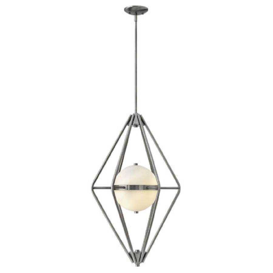 Fredrick Ramond Spectra pendant with an open Pewter diamond frame around a white glass globe