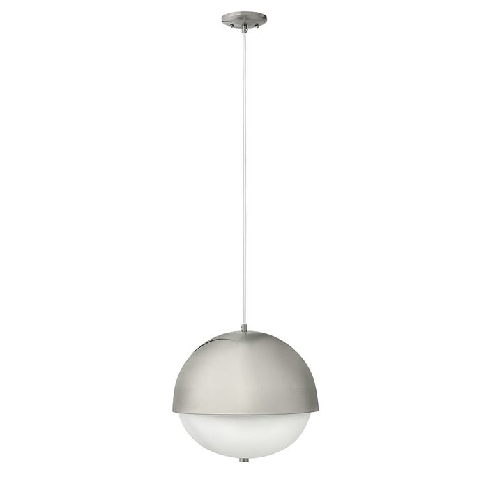 Fredrick Ramond Globe pendant with a brushed-nickel upper dome and rounded white glass lower bowl