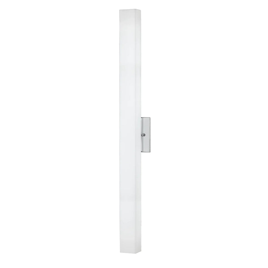 Kuzco Melville 32-inch wall sconce with a long vertical white-opal diffuser and chrome mounting bracket.