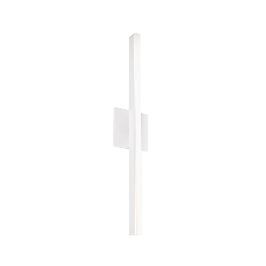 Slim white vertical Vega wall sconce with a full-length diffuser and square backplate.