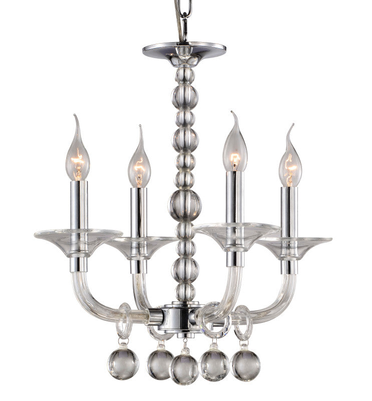 Matteo Crystal Bubble four-light chandelier with clear curved arms, a stacked round centre and hanging spheres.