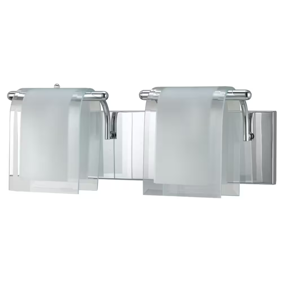Shawson WB707/2CH vanity light with two curved frosted-glass panels, clear edges and a chrome backplate