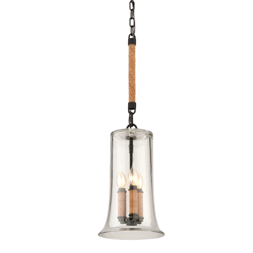 Troy Lighting Pier 39 3-Light Mini Pendant In Forged Iron Finish With Clear Antique Glass